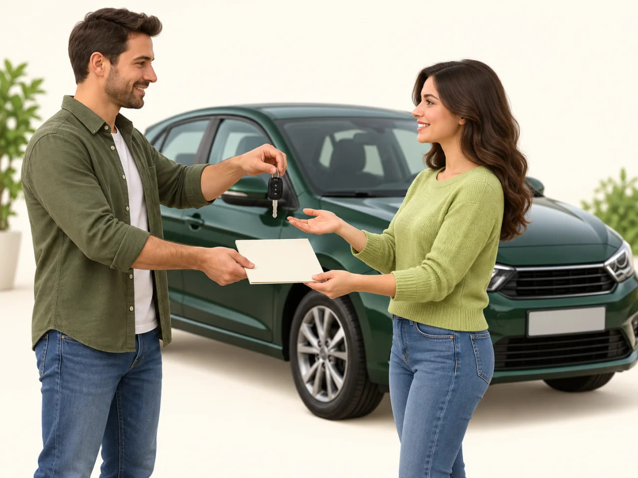 Una persona entrega las llaves y la documentación del coche a su nueva titular