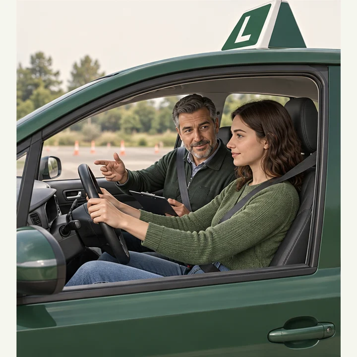 Alumna al volante mientras su instructor la guía