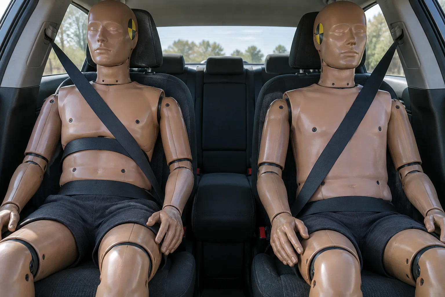 Maniquíes muestran la diferencia entre cinturón bajo y cinturón mal colocado.