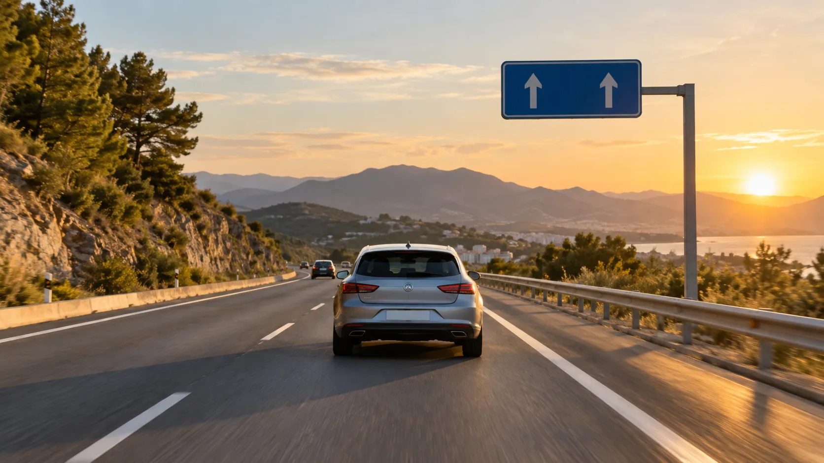 Conductora circula atenta por una carretera española con señales visibles