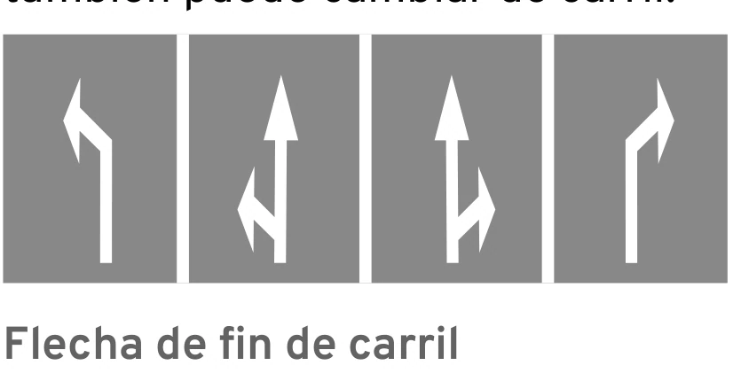 Flechas viales que indican las direcciones permitidas desde cada carril