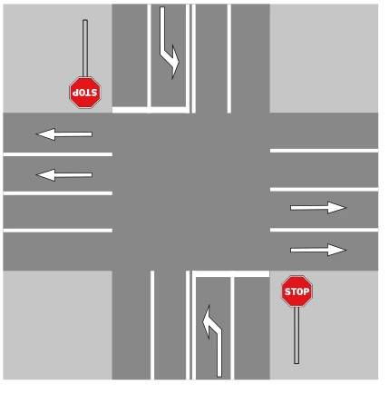 Línea transversal de detención en una intersección