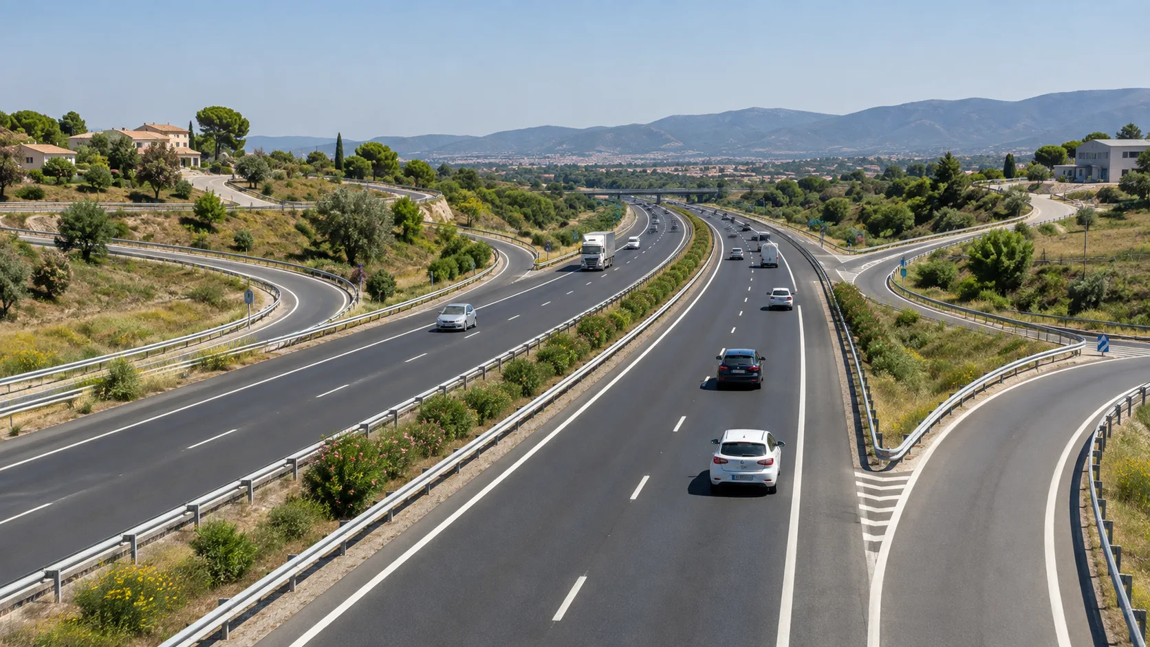 Autovía con calzadas separadas y carriles de acceso