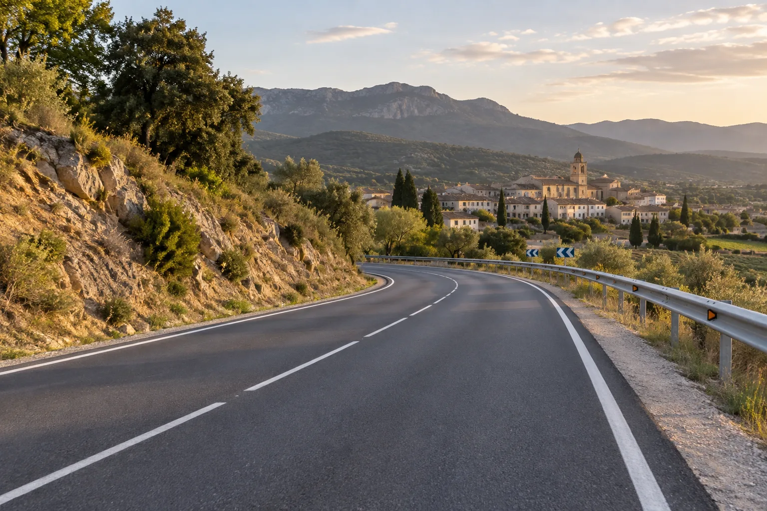 Carretera que atraviesa un poblado y conecta distintos tipos de vía