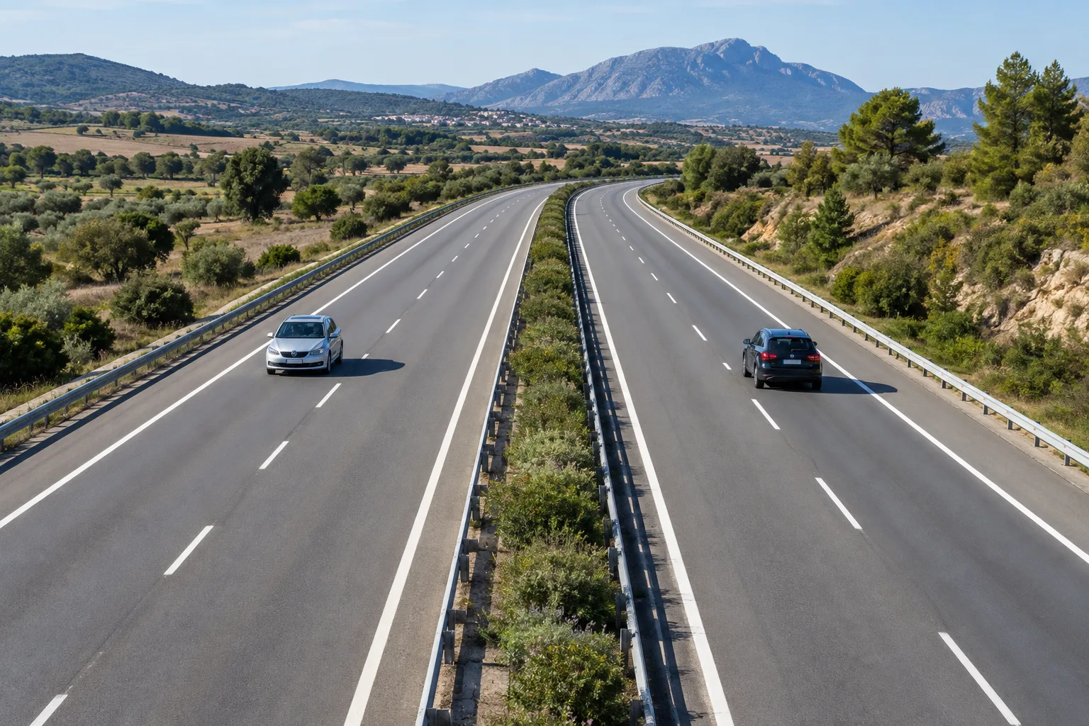 Dos carreteras esquemáticas, una de doble sentido y otra de sentido único
