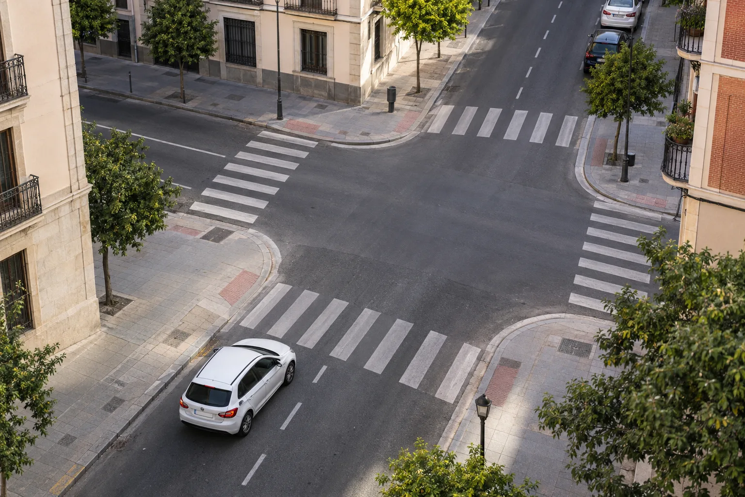 Intersección de carreteras vista desde la vía de aproximación