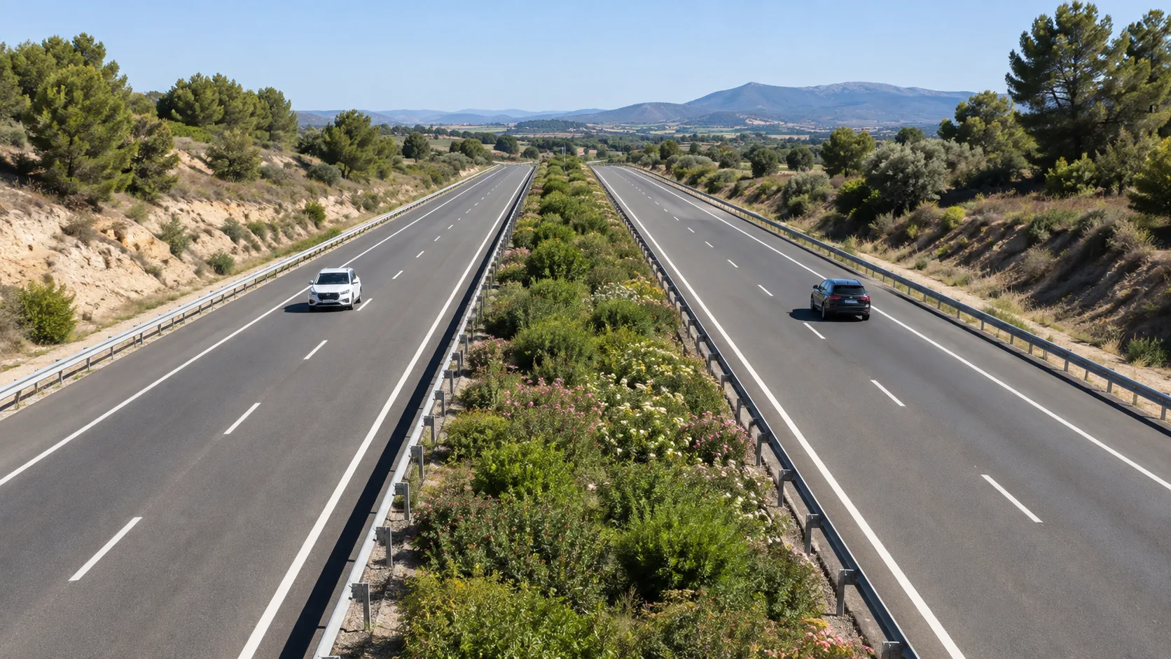 Autovía con las dos calzadas separadas por una mediana