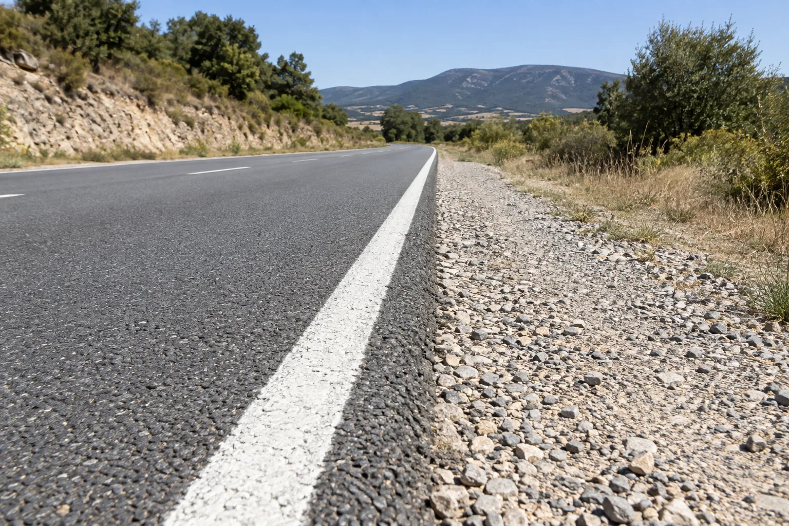 Carretera con calzada, arcenes y una zona peatonal lateral