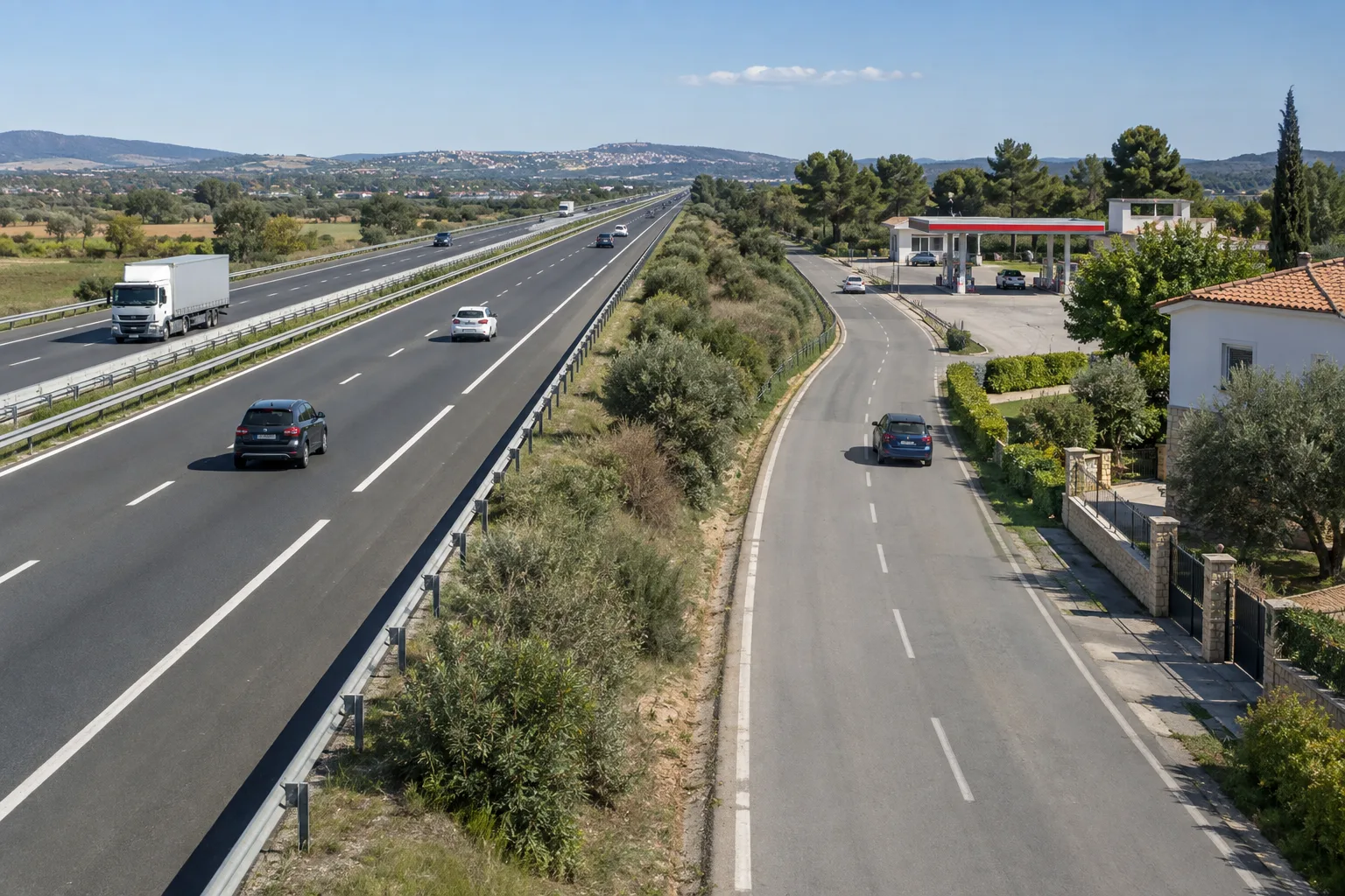 Vía de servicio paralela a una carretera principal