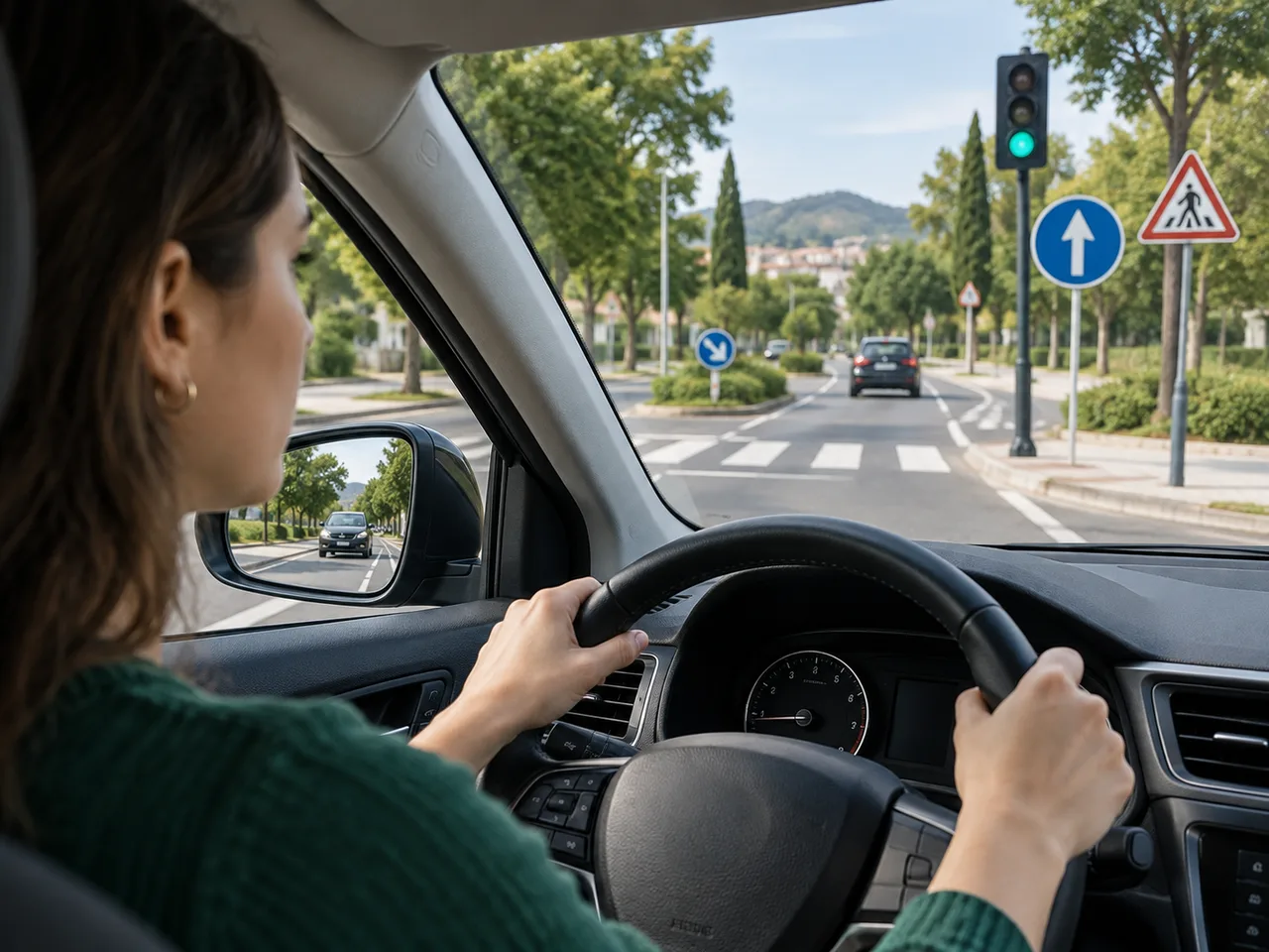 Conductor atento a la carretera, las señales y el entorno
